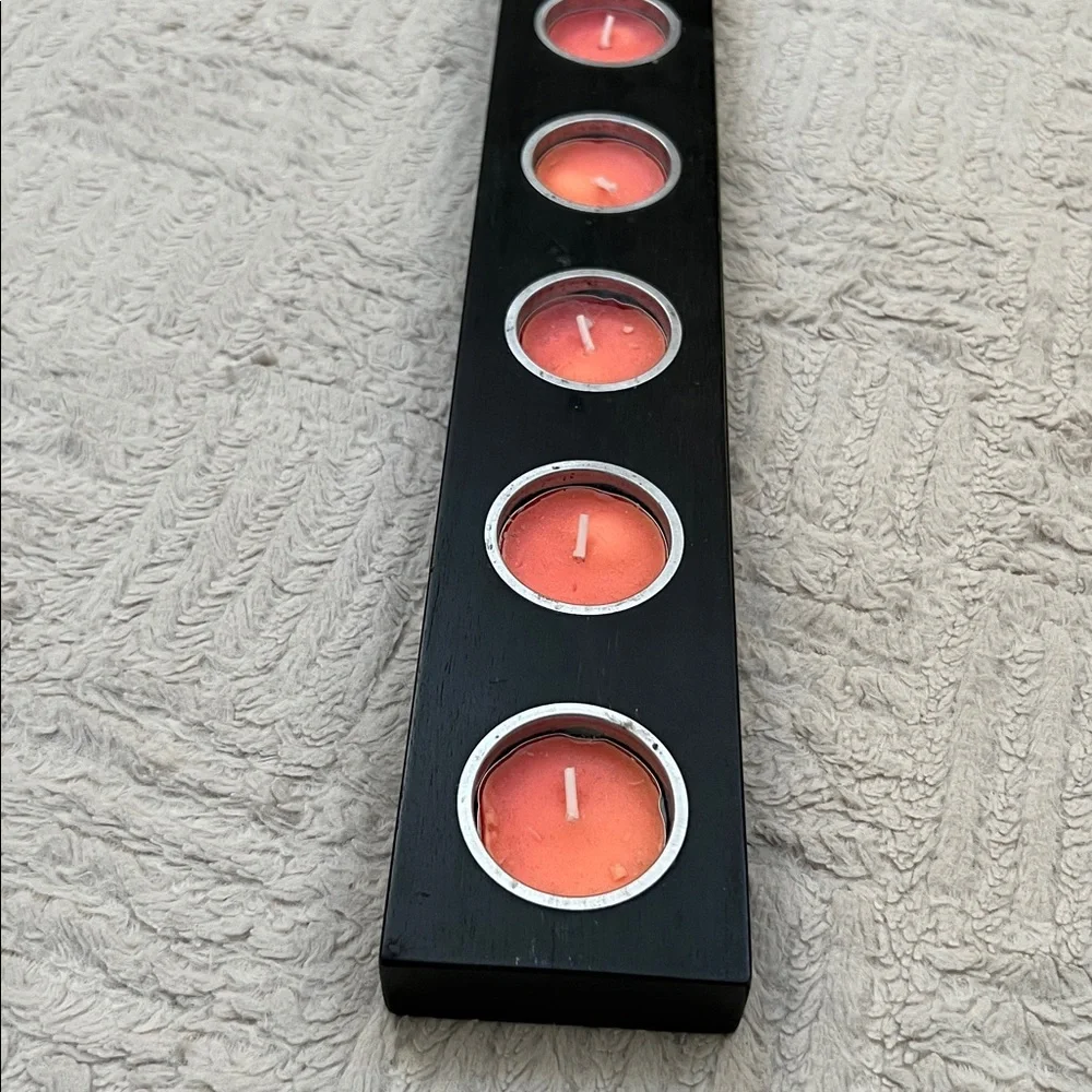 IKEA Black Wooden candle holder 7 tea light votive candles